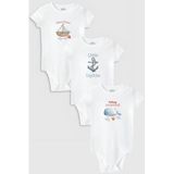 Overoz Organik%100 Pamuk Kaptan 3'lü Bebek Body Set Beyaz Bebek Badi Çıtçıtlı Zıbın Üçlü 5793-5794-5795, Yeni Doğan
