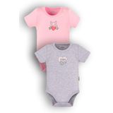 Overoz Organik%100 Pamuk Kedi Baskılı 2'li Bebek Body Set Çıtçıtlı Badi Zıbın Ikili 5784-5786-P, 0-3 AY