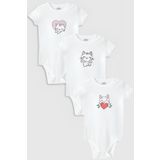 Overoz Organik%100 Pamuk Kedi Cat 3'lü Bebek Body Set Beyaz Bebek Badi Çıtçıtlı Zıbın Üçlü 5784-5785-5786, 18-24 AY