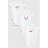 Overoz Organik%100 Pamuk Kedi Cat 3'lü Bebek Body Set Beyaz Bebek Badi Çıtçıtlı Zıbın Üçlü 5784-5785-5786, 3-6 AY