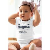 Overoz Organik%100 Pamuk Kedi Meow Baskılı Kısa Kollu Bebek Çıtçıtlı Body Badi Zıbın Tulum 5389, 12-18 AY