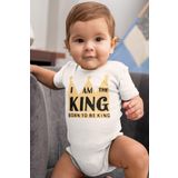 Overoz Organik%100 Pamuk King Kral Taç Baskılı Kısa Kollu Çıtçıtlı Bebek Body Badi Zıbın Tulum 5489, 0-3 AY