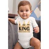 Overoz Organik%100 Pamuk King Kral Taç Baskılı Kısa Kollu Çıtçıtlı Bebek Body Badi Zıbın Tulum 5489, 9-12 Ay