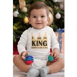 Overoz Organik%100 Pamuk King Kral Taç Baskılı Uzun Kollu Çıtçıtlı Bebek Body Badi Zıbın Tulum 5489, 3-6 AY