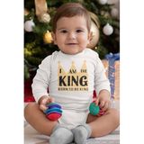 Overoz Organik%100 Pamuk King Kral Taç Baskılı Uzun Kollu Çıtçıtlı Bebek Body Badi Zıbın Tulum 5489, 9-12 Ay