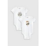 Overoz Organik%100 Pamuk Koala Zürafa 2'li Bebek Body Set Beyaz Çıtçıtlı Badi Zıbın Ikili 5324-5325, 0-3 AY