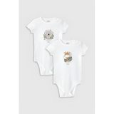 Overoz Organik%100 Pamuk Koala Zürafa 2'li Bebek Body Set Beyaz Çıtçıtlı Badi Zıbın Ikili 5324-5325, 9-12 Ay