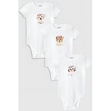 Overoz Organik%100 Pamuk Köpek Dog 3'lü Bebek Body Set Beyaz Bebek Badi Çıtçıtlı Zıbın Üçlü 5781-5782-5783, 6-9 AY
