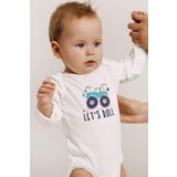Overoz Organik%100 Pamuk Let's Roll Araba Baskılı Uzun Kollu Bebek Çıtçıtlı Body Badi Zıbın Tulum 5371, Yeni Doğan
