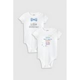 Overoz Organik%100 Pamuk Little Gentleman 2'li Bebek Body Set Beyaz Badi Çıtçıtlı Zıbın İkili 5011-5614, 3-6 AY