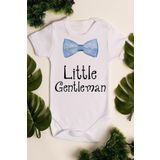 Overoz Organik%100 Pamuk Little Gentleman Centilmen Baskılı Beyaz Bebek Body Badi Çıtçıtlı Zıbın 5011, 12-18 AY