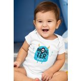Overoz Organik%100 Pamuk Little Monster Baskılı Bebek Body Badi Çıtçıtlı Zıbın Tulum 5374, 3-6 AY