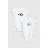 Overoz Organik%100 Pamuk Little Romeo 2'li Bebek Body Set Beyaz Badi Çıtçıtlı Zıbın Ikili 5016-5227, 0-3 AY