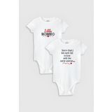 Overoz Organik%100 Pamuk Little Romeo 2'li Bebek Body Set Beyaz Badi Çıtçıtlı Zıbın Ikili 5758-5759, 6-9 AY