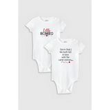 Overoz Organik%100 Pamuk Little Romeo 2'li Bebek Body Set Beyaz Badi Çıtçıtlı Zıbın Ikili 5758-5759, 9-12 Ay