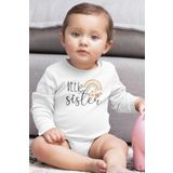 Overoz Organik%100 Pamuk Little Sister Kardeş Baskılı Uzun Kollu Bebek Çıtçıtlı Body Badi Zıbın Tulum 5379, 24-36 Ay