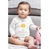 Overoz Organik%100 Pamuk Little Sunshine Baskılı Uzun Kollu Bebek Çıtçıtlı Body Badi Zıbın Tulum 5384, 3-6 AY