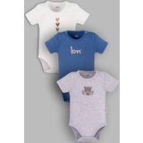 Overoz Organik%100 Pamuk Love 3'lü Bebek Body Set Bebek Badi Çıtçıtlı Zıbın Üçlü 5777-5778-5779-M, 3-6 AY