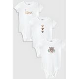 Overoz Organik%100 Pamuk Love 3'lü Bebek Body Set Beyaz Bebek Badi Çıtçıtlı Zıbın Üçlü 5777-5778-5779, 12-18 AY