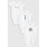 Overoz Organik%100 Pamuk Love 3'lü Bebek Body Set Beyaz Bebek Badi Çıtçıtlı Zıbın Üçlü 5777-5778-5779, 3-6 AY
