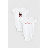 Overoz Organik%100 Pamuk Love Aşk Baskılı 2'li Bebek Body Set Beyaz Çıtçıtlı Badi Zıbın Ikili 5340-5341, 0-3 AY
