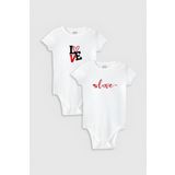Overoz Organik%100 Pamuk Love Aşk Baskılı 2'li Bebek Body Set Beyaz Çıtçıtlı Badi Zıbın Ikili 5340-5341, 6-9 AY