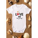 Overoz Organik%100 Pamuk Love Baskılı Kısa Kollu Çıtçıtlı Bebek Body Badi Zıbın Tulum 5500, 9-12 Ay