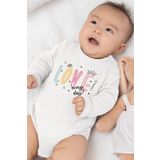 Overoz Organik%100 Pamuk Love Baskılı Uzun Kollu Bebek Çıtçıtlı Body Badi Zıbın Tulum 5420, 24-36 Ay