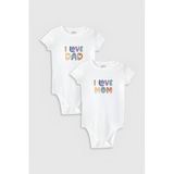 Overoz Organik%100 Pamuk Love Mom & Dad Anne Baba 2'li Bebek Body Set Çıtçıtlı Badi Zıbın Ikili 5191-5192, 6-9 AY