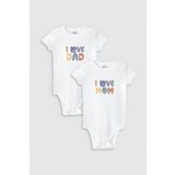 Overoz Organik%100 Pamuk Love Mom & Dad Anne Baba 2'li Bebek Body Set Çıtçıtlı Badi Zıbın Ikili 5191-5192, 9-12 Ay