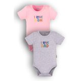 Overoz Organik%100 Pamuk Love Mom Dad Anne Baba 2'li Bebek Body Set Çıtçıtlı Badi Zıbın Ikili 5191-5192-P, 0-3 AY