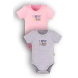 Overoz Organik%100 Pamuk Love Mom Dad Anne Baba 2'li Bebek Body Set Çıtçıtlı Badi Zıbın Ikili 5191-5192-P, 24-36 Ay