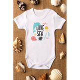 Overoz Organik%100 Pamuk Love Sea Deniz Baskılı Kısa Kollu Çıtçıtlı Bebek Body Badi Zıbın Tulum 5493, 3-6 AY