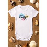 Overoz Organik%100 Pamuk Magic Baskılı Kısa Kollu Bebek Çıtçıtlı Body Badi Zıbın Tulum 5445, 0-3 AY