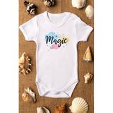 Overoz Organik%100 Pamuk Magic Baskılı Kısa Kollu Bebek Çıtçıtlı Body Badi Zıbın Tulum 5445, 3-6 AY