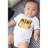 Overoz Organik%100 Pamuk Mini Boss Baskılı Kısa Kollu Çıtçıtlı Bebek Body Badi Zıbın Tulum 5502, Yeni Doğan