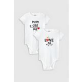 Overoz Organik%100 Pamuk Mom & Dad Anne Baba 2'li Bebek Body Set Badi Çıtçıtlı Zıbın Tulum Ikili 5000-5500, 24-36 Ay