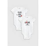 Overoz Organik%100 Pamuk Mom & Dad Anne Baba 2'li Bebek Body Set Badi Çıtçıtlı Zıbın Tulum Ikili 5000-5500, 3-6 AY