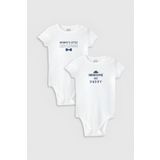 Overoz Organik%100 Pamuk Mom Dad Anne Baba Baskılı 2'li Bebek Body Set Badi Çıtçıtlı Zıbın Ikili 5811-5812, 0-3 AY
