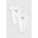 Overoz Organik%100 Pamuk Mom Dad Anne Baba Baskılı 2'li Bebek Body Set Badi Çıtçıtlı Zıbın Ikili 5811-5812, 24-36 Ay