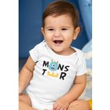 Overoz Organik%100 Pamuk Monster Baskılı Kısa Kollu Bebek Çıtçıtlı Body Badi Zıbın Tulum 5375, 24-36 Ay