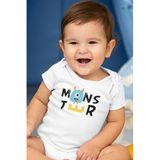 Overoz Organik%100 Pamuk Monster Baskılı Kısa Kollu Bebek Çıtçıtlı Body Badi Zıbın Tulum 5375, 3-6 AY
