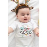 Overoz Organik%100 Pamuk More Love Baskılı Kısa Kollu Bebek Çıtçıtlı Body Badi Zıbın Tulum 5372, 24-36 Ay