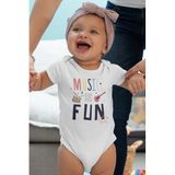 Overoz Organik%100 Pamuk Music Is Fun Baskılı Bebek Çıtçıtlı Body Badi Zıbın Tulum 5397, 0-3 AY
