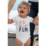 Overoz Organik%100 Pamuk Music Is Fun Baskılı Bebek Çıtçıtlı Body Badi Zıbın Tulum 5397, 9-12 Ay