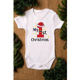 Overoz Organik%100 Pamuk My First Christmas Yılbaşı Yazılı Bebek Body Kısa Kollu Çıtçıtlı Badi Zıbın 5362, 18-24 AY