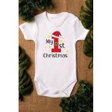 Overoz Organik%100 Pamuk My First Christmas Yılbaşı Yazılı Bebek Body Kısa Kollu Çıtçıtlı Badi Zıbın 5362, 3-6 AY