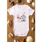 Overoz Organik%100 Pamuk My Mommy Needs A Coffee Anne Baskılı Bebek Body Çıtçıtlı Badi Zıbın 5258, 3-6 AY