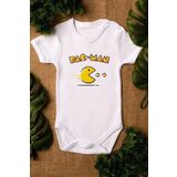 Overoz Organik%100 Pamuk Pac Man Baskılı Bebek Body Çıtçıtlı Badi Zıbın Tulum 5235, 0-3 AY