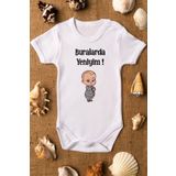 Overoz Organik%100 Pamuk Patron Bebek Buralarda Yeniyim Yazılı Bebek Body Çıtçıtlı Badi Zıbın Tulum 5202, 18-24 AY